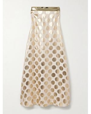 Dima Ayad Strapless Sequin-Embellished Metallic Polka-Dot Brocade Gown - Natural