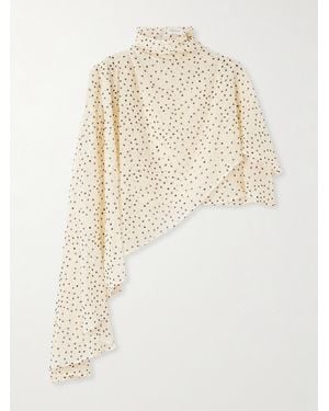 Magda Butrym Asymmetric Draped Polka-Dot Silk-Blend Chiffon Blouse - Natural
