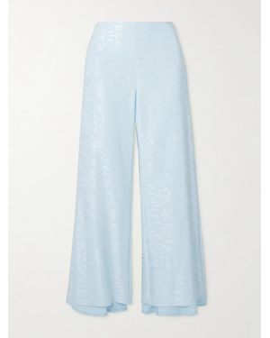 Jil Sander Cropped Floral-Jacquard Flared Pants - Blue