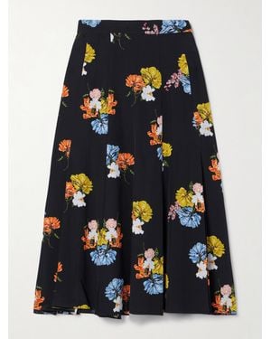 Emilia Wickstead Kenzie Floral-Print Silk Crepe De Chine Skirt - Blue