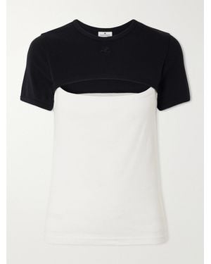 Courreges Slash Contrast Logo-Embroidered Cut-Out Cotton T-Shirt - Black