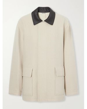 AURALEE Leather-Trimmed Wool-Tweed Blouson Jacket - Natural
