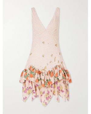 Donde Esteban Pajaritos Y Rosas Ruffled Cotton Mini Dress - White
