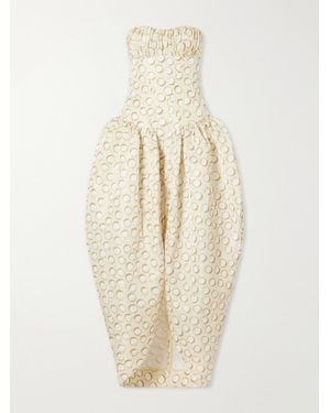ALÉMAIS Paula Ruched Printed Brocade Gown - White