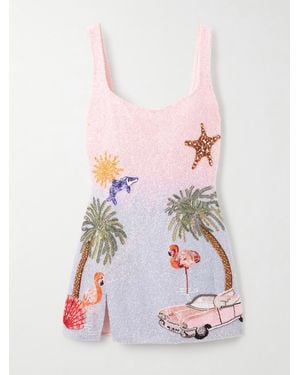 Clio Peppiatt Miami Embellished Beaded Tulle Mini Dress - Pink