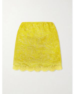 Saint Laurent Lace-Trimmed Metallic Floral-Jacquard Mini Skirt - Yellow