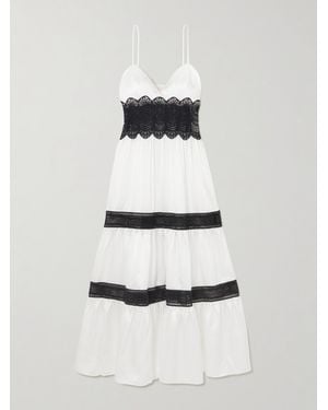 Loretta Caponi Demi Midikleid Aus Seidensatin Mit Spitzeneinsätzen - Weiß