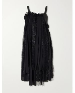 Comme des Garçons Ruffled Lace And Chiffon-Trimmed Drill Midi Dress - Black