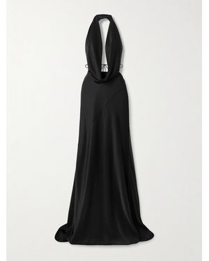 Alex Perry Panelled Satin-Crepe Halterneck Gown - Black