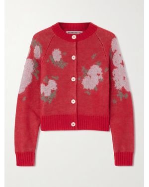 BERNADETTE Amelia Floral-Jacquard Mohair-Blend Cardigan - Rot