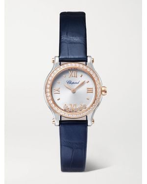 Chopard Happy Sport 25Mm 18-Karat Rose, Stainless Steel, Alligator And Diamond Watch - Blue