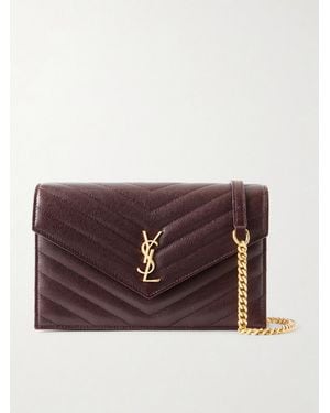 Saint Laurent Cassandre Envelope Chain Mini Matelassé Leather Wallet - Brown