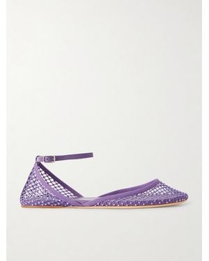 Christopher Esber Minette Leather-Trimmed Crystal-Embellished Mesh Ballet Flats - Purple
