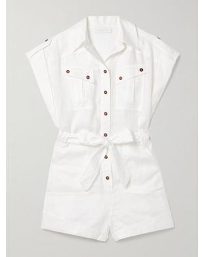 Zimmermann Rhiannon Belted Linen Playsuit - White
