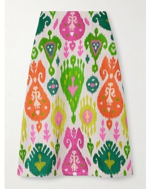 Marta Ferri Santorini Embroidered Woven Maxi Skirt - Green