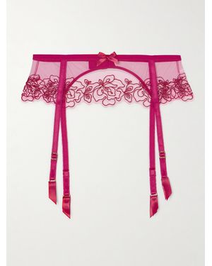Agent Provocateur Juni Embroidered Satin-Trimmed Tulle Suspender Belt - Pink