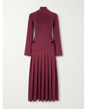 Tolu Coker Open-Back Cutout Pleated Jersey Turtleneck Midi Dress - Lila