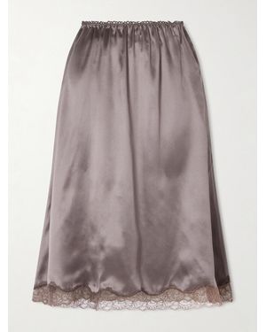 Magda Butrym Lace-Trimmed Silk-Satin Midi Skirt - Brown