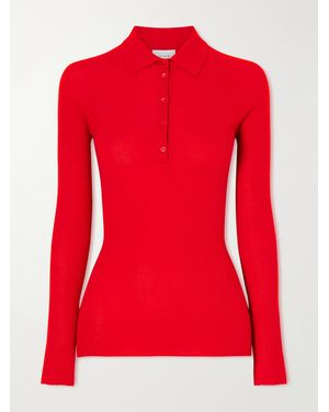 Sa Su Phi Ribbed-Knit Cashmere And Silk-Blend Polo Shirt - Red
