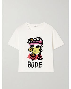 Bode Visage T-Shirt Aus Baumwoll-Jersey Mit Print - Weiß