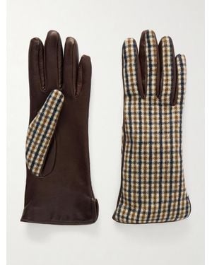 Brunello Cucinelli Checked Wool And Leather Gloves - Brown