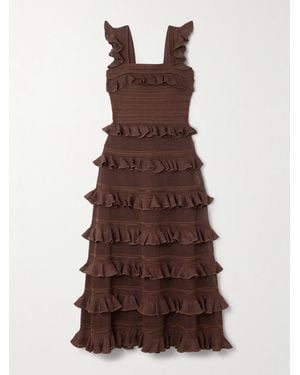 Zimmermann Ruffled Tiered Pointelle-Knit Midi Dress - Brown