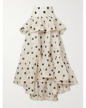Zimmermann Crush Gestufter Maxirock Aus Organza Aus Einer Leinen-Seidenmischung Mit Polka-Dots Und Rüschen - Natur
