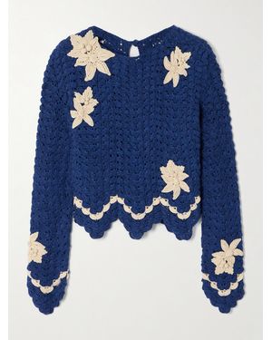 Agua Bendita Escvdo Muhu Cropped Crocheted Alpaca Top - Blue