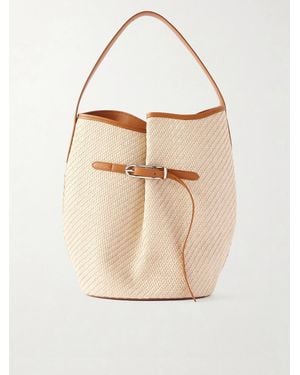Liffner Buckled Leather-Trimmed Woven Raffia Shoulder Bag - Natural
