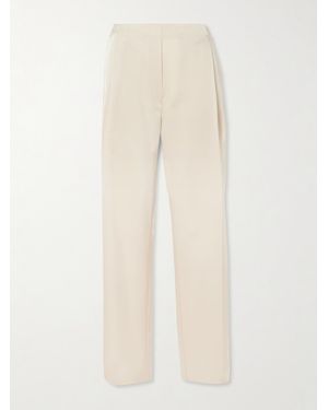 Leset Barb Pleated Satin Straight-Leg Trousers - Natural