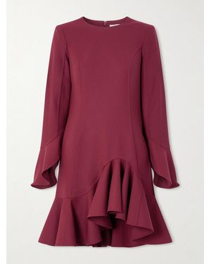 Oscar de la Renta Asymmetric Ruffled Wool-Blend Crepe Midi Dress - Red