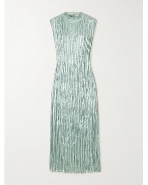 Jason Wu Organza-Trimmed Plissé Hammered-Satin Midi Dress - Green