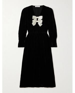 Sea Seraphine Satin-Trimmed Velvet Midi Dress - Black