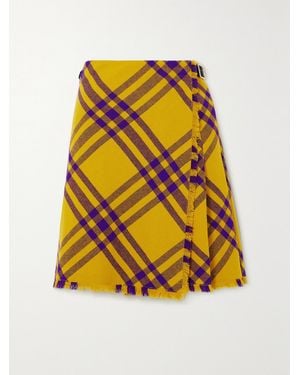 Burberry Wrap-effect Checked Wool Skirt - Yellow