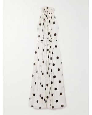 Halpern Open-Back Ruffled Bow-Detailed Polka-Dot Crepon Halterneck Midi Dress - White