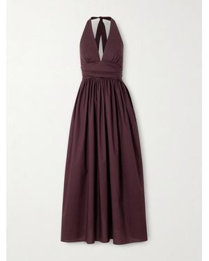 Matteau Gathered Organic Cotton-Poplin Halterneck Maxi Dress - Purple