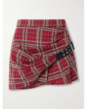 Isabel Marant Gisen Belt-Detailed Draped Checked Cotton Mini Skirt - Red