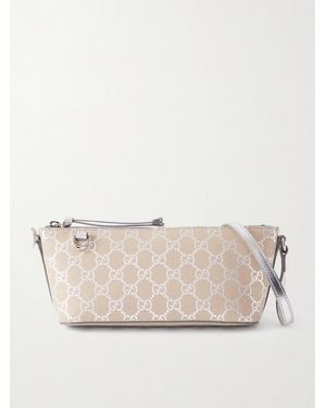 Gucci Gg Emblem Metallic-Trimmed Printed Textured-Leather Shoulder Bag - Natural