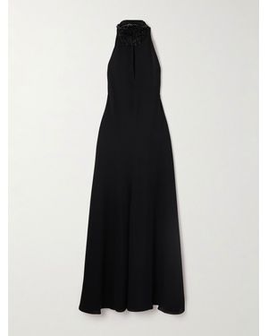 Alaïa Cut-Out Embellished Leather-Trimmed Crepe Midi Dress - Black