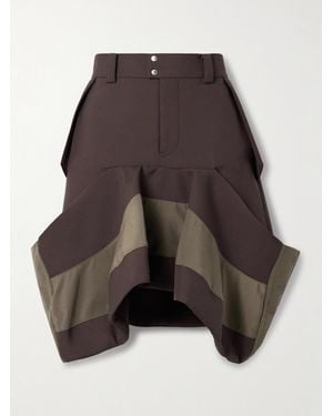 Sacai Draped Paneled Scuba And Grosgrain Skirt - Brown