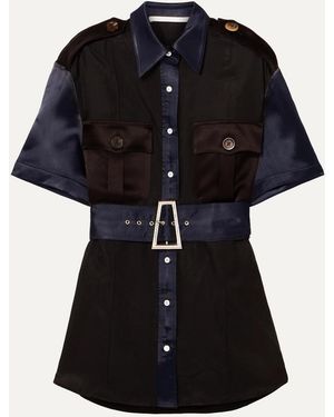 Peter Do University Safari Belted Panelled Cotton-Twill And Satin Shirt - Black