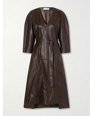 Victoria Beckham Dolman Belted Leather Midi Dress - Brown