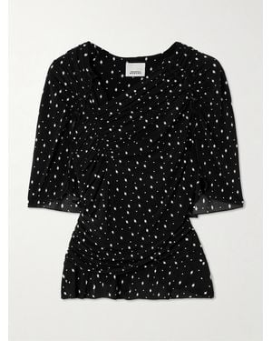 Isabel Marant Garla Oberteil Aus Bedrucktem Stretch-Mesh Mit Raffungen - Schwarz