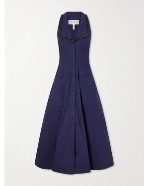 Saloni Jessica Crystal-Embellished Cotton-Blend Poplin Midi Dress - Blue