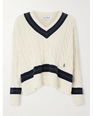 Sporty & Rich Striped Cable-Knit Cotton Jumper - Natural
