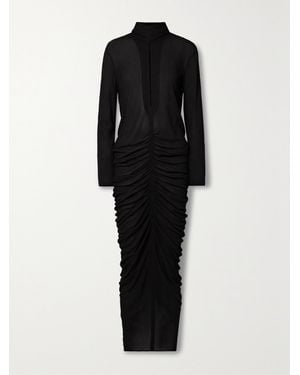 Givenchy Cutout Ruched Stretch-Crepe Turtleneck Gown - Black
