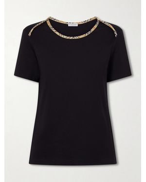 Burberry Stephanie Tartan-Trimmed Stretch-Cotton Jersey T-Shirt - Black