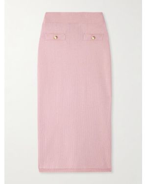 Alessandra Rich Button-Embellished Cotton And Cashmere-Blend Midi Skirt - Pink