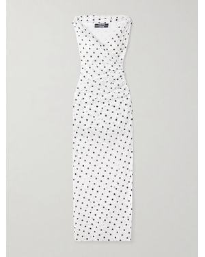 Jacquemus Rita Draped Gathered Polka-Dot Crepe De Chine Maxi Dress - White