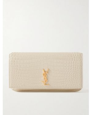 Saint Laurent Cassandre Croc-Effect Leather Phone Case - Natural